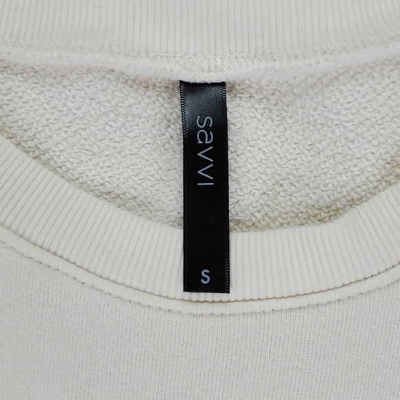 SAVVI Malia Small Cream Ivory Racerback Cut Out Detail Raw Hem Sweatshirt Small - Picture 13 of 17